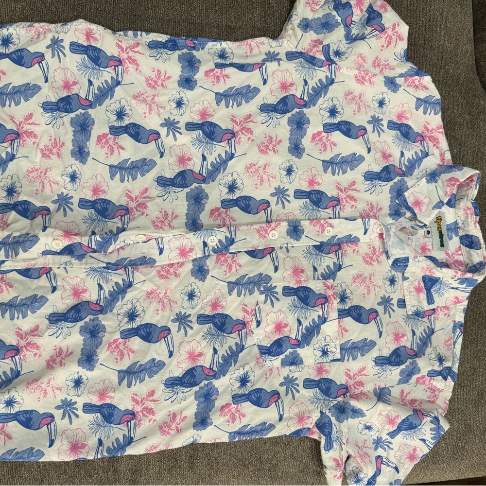 Tipsy Elves Blue and Pink Flamingo Button Down Shirt